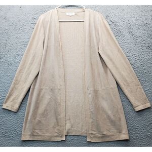 Calvin Klein Cardigan Sweater Women's M Tan Knit Stretch Long Sleeve Open Front